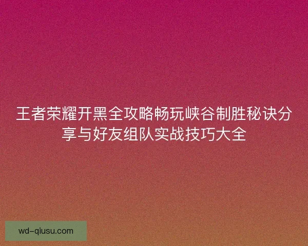 王者荣耀开黑全攻略畅玩峡谷制胜秘诀分享与好友组队实战技巧大全
